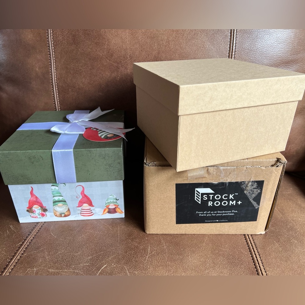 Gift Wrap 2 sets of Nesting boxes NEW NWT Christmas and natural cardboard